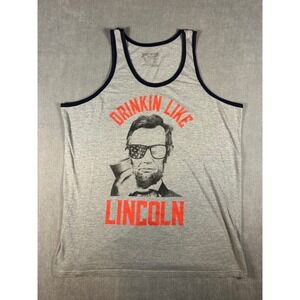 Home of the Brave Drinkin Like Lincoln Tank Top Mens XL Gray Ringer Graphic Tee